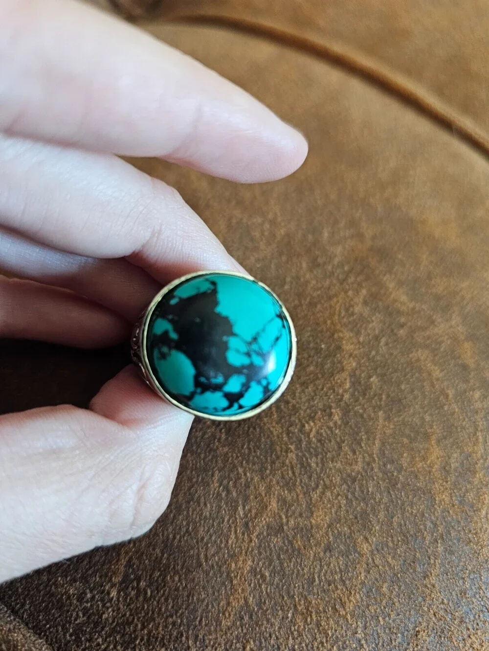 Vintage Mid Century Mens Sz 10.25 Turquiose Style Statement Piece Ring 1960s